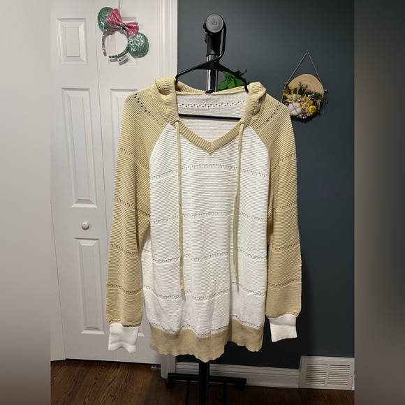 Women's Lightweight Color Block Hooded Drawstring Hoodie Pullover Sweatshirt - Picture 3 of 6